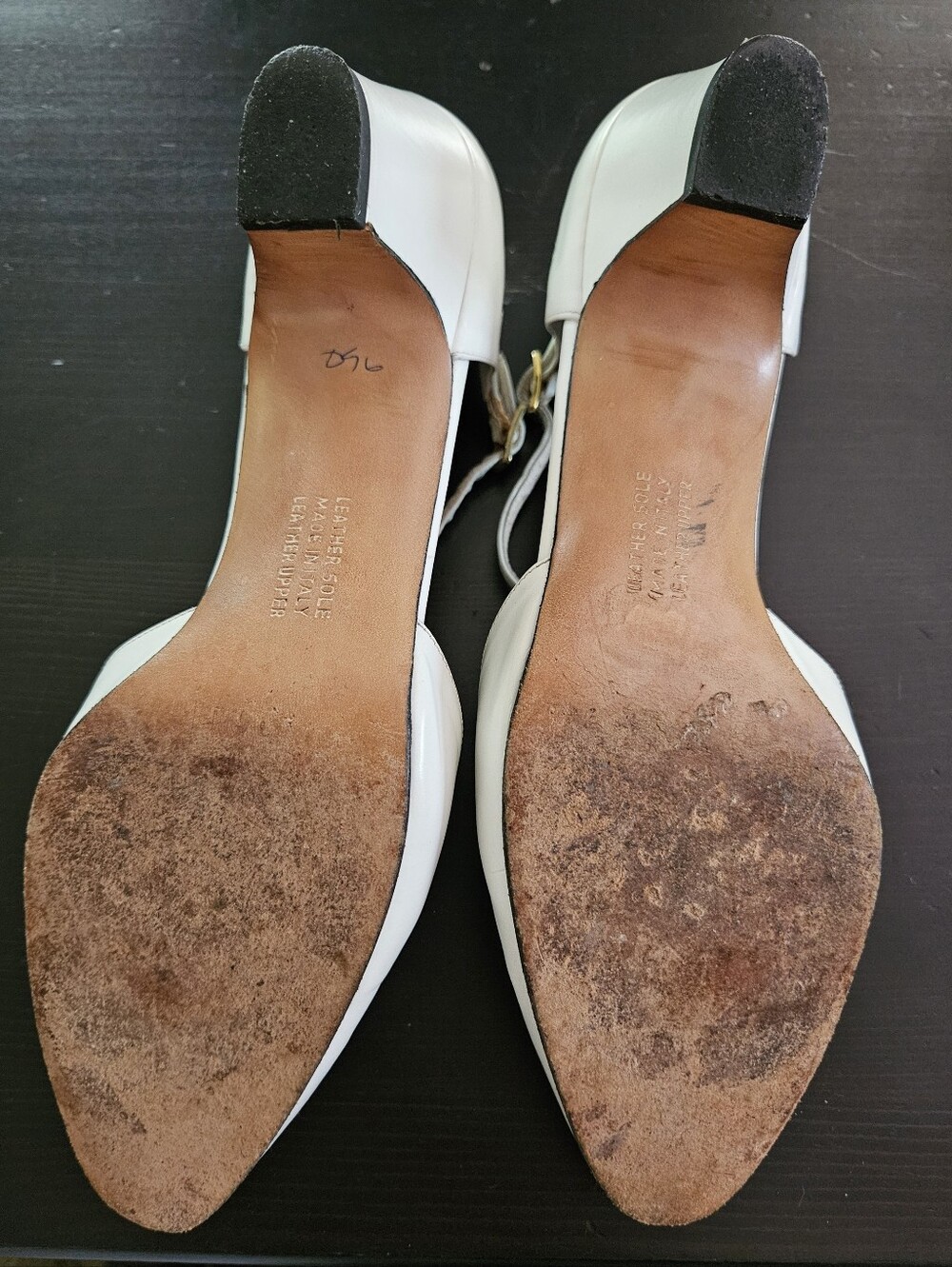 Vintage Salvatore Ferragamo White Leather T-Strap Pointed Toe Heels - Picture 7 of 7